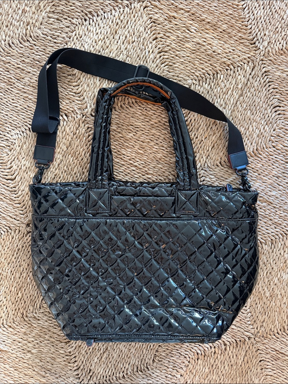 MZ Wallace Black Quilted Patent Tote with Removable Strap - Picture 2 of 3
